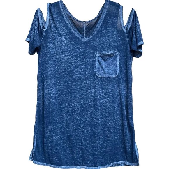 Seven7 Women’s Cold Shoulder Pocket Tee, Blue | Size Large - Picture 1 of 8